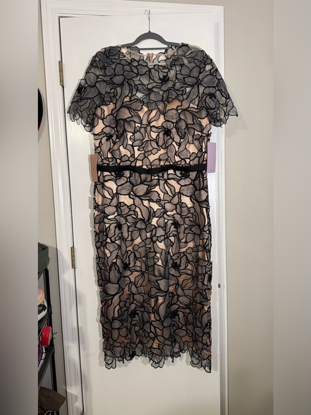 JS Collections Black Lace Midi Dress w Nude Lining mother of the bride wedding